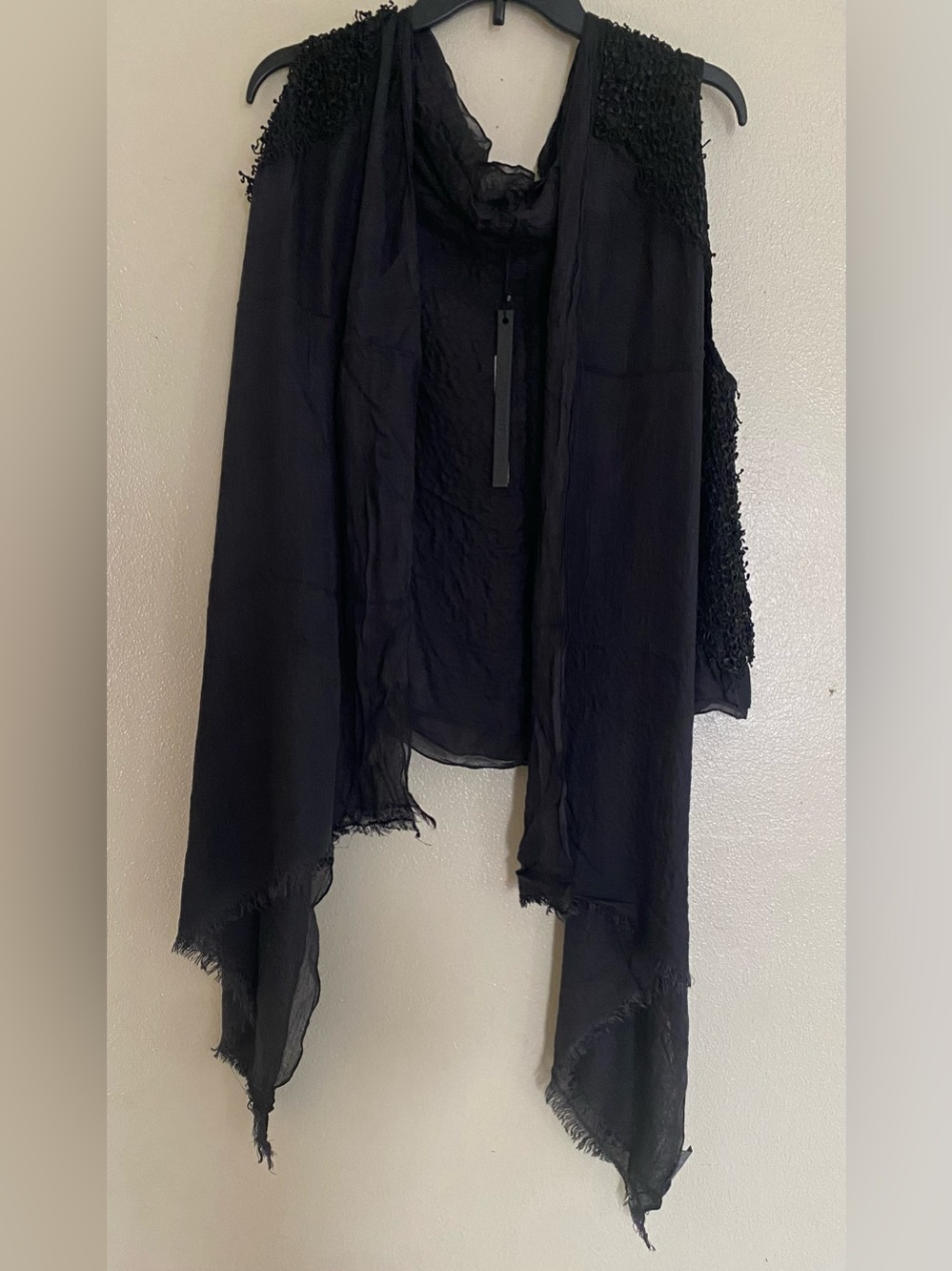 Sheer Draped Scarf Vest in Black